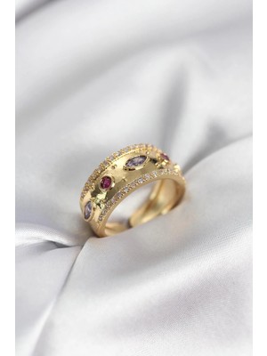 Prativas Gold Renk Zirkon Taşlı Vintage Kadın Yüzük - PRT3500EB10414