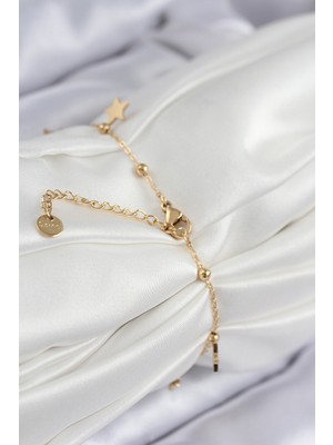 Aesco 316L Çelik Sıralı Yıldız Model Gold Renk Kadın Bileklik - Lisinya