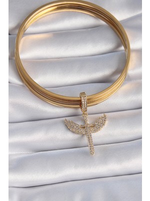 Aesco Pirinç Gold Renk Zirkon Taşlı Mikail Model Ajda Charm - Lisinya