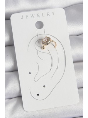 Aesco Pirinç Gold Renk Zirkon Taşlı Kadın Kıkırdak Küpe - Lisinya