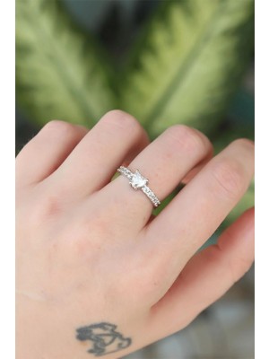 Prativas Pirinç Gümüş Renk Ayarlanabilir Zirkon Taşlı Minimal Kalp Yüzük – PRT3500EB07111