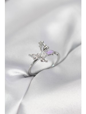 Prativas Gümüş Renk Kelebek Model Zirkon Taşlı Kadın Yüzük - PRT3500EB10593