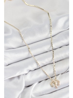 Aesco Pirinç Zirkon Taşlı Sallantılı Göz Model Ezme Zincir Gold Renk Kadın Kolye - Lisinya