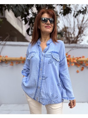 Denizege Butik Italyan Taşlanmış Gömlek/ceket Bebe Mavi