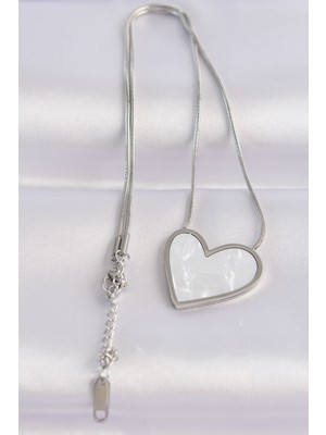 Aesco 316L Çelik Zincir Gümüş Renk Mermer Desenli Kalp Kolye - Lisinya
