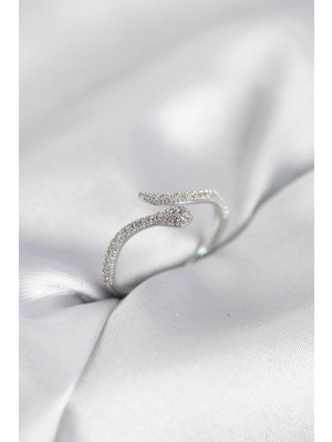 Prativas Gümüş Renk Yılan Model Zirkon Taşlı Kadın Yüzük - PRT3500EB10526