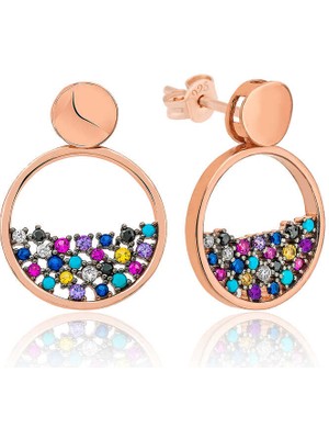 Tienda Elegante Gümüş Mix Taşlı Çiğ Damlası Bayan Küpe