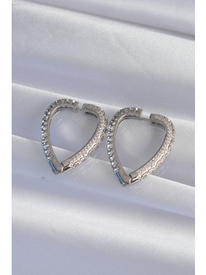 Aesco Pirinç Gümüş Renk Zirkon Taşlı Motifli Kalp Küpe - Lisinya