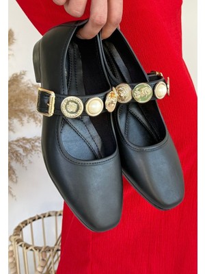 Aesco Koope Siyah Cilt Babet Ayakkabı - Lisinya