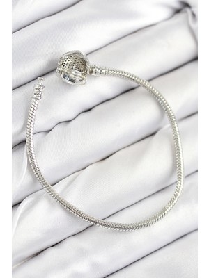 Aesco Pirinç Charm Zirkon Taşlı Kalp Model Gümüş Renk Kadın Bileklik - Lisinya