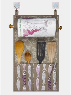 Aesco Çok Amaçlı Ahşap Kulplu Mutfak Peçete Askılığı ve Kaşıklık ( Lisinya )