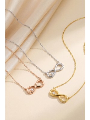 925 Ayar Gümüş Gerçek Pırlantalı Sonsuzluk Kolye – 14 Ayar Altın Kaplama Kadın Kolye