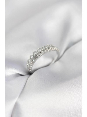 Prativas Motif Desenli Gümüş Renk Zirkon Taşlı Kadın Yüzük - PRT3500EB10605