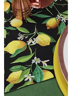 Nexa Limon Desenli Siyah Zemin Arka Plan Dijital Baskılı Runner Amerikan Servis 40X150 cm