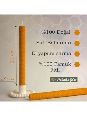 Nexa (5 Adet) Şamdan Mumu (21X2CM) Doğal Petek Seti Beeswax Bal Mumu Mum Özel Dekoratif Mum