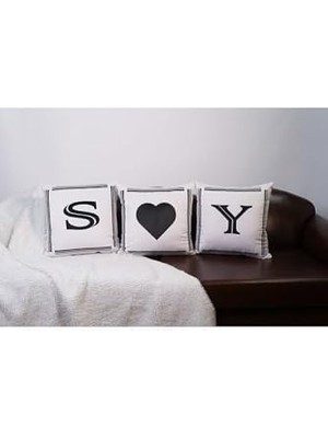 Nexa Harfli Kırlent Kılıfı Kadife 43X43 cm Çift Taraflı S Harfi Kedi Desenli Evlilik Teklifi Doğum Günü