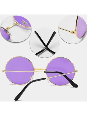Aesco Yuvarlak Cam John Lennon Tarzı Gold Çerçeveli Mor Gözlük - Lisinya