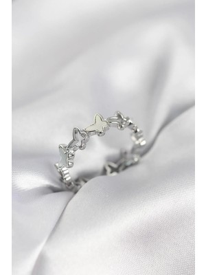 Prativas Gümüş Renk Kelebek Model Pirinç Kadın Yüzük - PRT3500EB10492