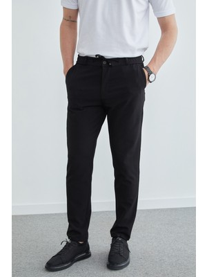 FullaModa Beli Bağcıklı Dokulu Pantolon