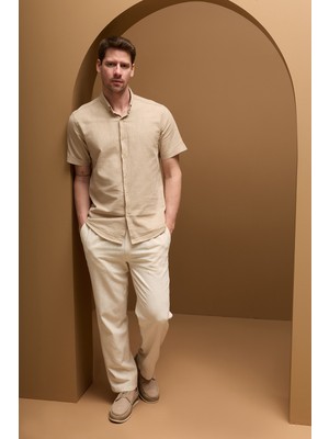 FullaModa Beli Bağlamalı Keten Görünümlü Pantolon