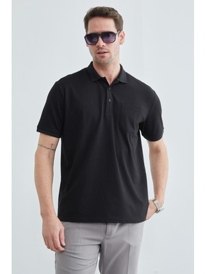 FullaModa Düğmeli Tek Cepli Polo Yaka  Tişört