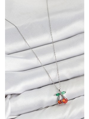 Aesco Pirinç Zirkon Taşlı Kiraz Model Gümüş Renk Kadın Kolye - Lisinya