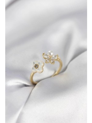 Prativas Gold Renk Sedefli Çiçek Model Kadın Yüzük - PRT3500EB10436