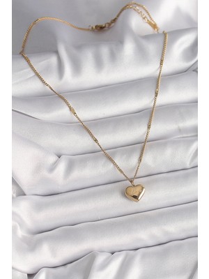 Aesco 316L Çelik Gold Renk Zincir Love Işlemeli Kalp Figür Kadın Kolye - Lisinya