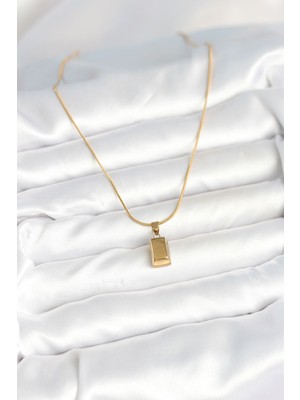 Aesco 316L Çelik Gold Renk Mini Külçe Altın Model Kolye - Lisinya