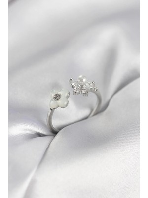 Prativas Gümüş Renk Sedefli Çiçek Model Kadın Yüzük - PRT3500EB10437