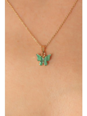 Aesco Gold Yeşil Renk Kelebek Figür Kadın Kolye - Lisinya