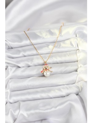 Aesco 316L Çelik Zincir Gold Renk Kardan Adam Model Yılbaşı Temalı Kadın Kolye - Lisinya