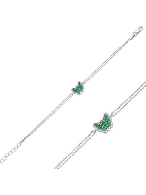 Tienda Elegante Gümüş Yeşil Kelebek Bayan Bileklik