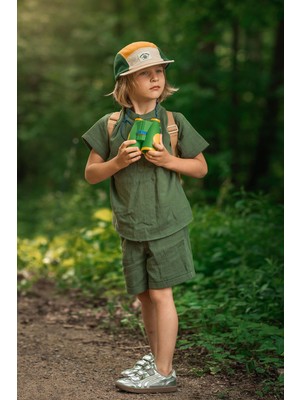 Antebies Yeşil Müslin Kısa Kollu Tshirt Bağlamalı Kordonlu Şort Dokuma Erkek Çocuk Takım