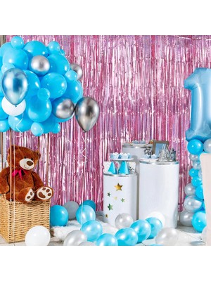 Aesco Rose Gold Renk Ekstra Metalize Parlak Saçaklı Arka Fon Perde Ithal A Kalite 1x2 Metre - Lisinya