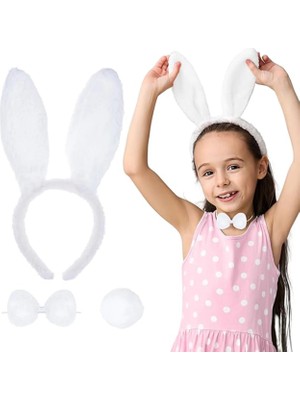 Aesco Beyaz Tavşan Kostüm Seti – Taç, Papyon, Kuyruk (12’li Paket) - Lisinya
