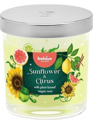 Liora Ayçiçeği ve Narenciye Kokulu Kavanozda Mum – Kapaklı, Sarı – 25 Saat Yanma Süresi – Doğal Bitki Bazlı – Uzun ve Etkili Koku Yayılımı