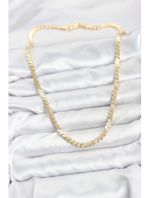 Aesco Pirinç Gold Renk Yassı Zincir Kadın Kolye - Lisinya