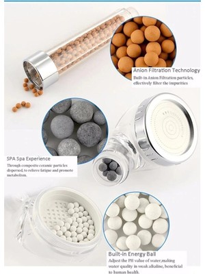 Aesco Filtreli ve Su Tasarruflu Arıtmalı Duş Başlığı Seti Boncuklu Başlık Hortum ve Mafsal Set - Lisinya