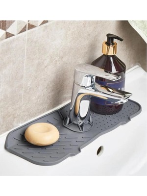 Aesco Esnek Musluk Lavabo Matı - Mutfak Banyo Batarya Su Tutucu Bulaşık Süngeri Matı - Lisinya