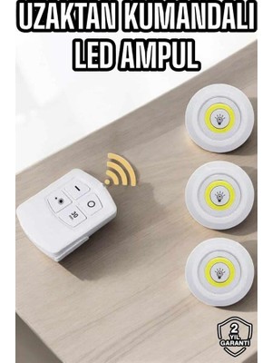 Aesco LED Lamba 3'lü Uzaktan Kumandalı Yapışkanlı Beyaz Işık - Lisinya