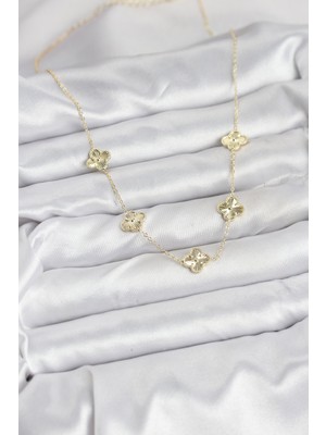 Aesco Pirinç Gold Renk Yonca Kadın Kolye - Lisinya