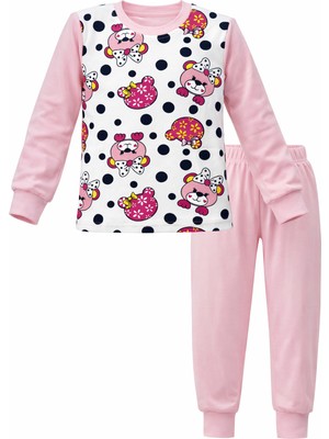Remsa Kız Çocuk Pamuklu Desenli Pijama Takımı 6068-12 Toz Pembe