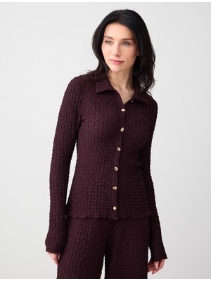 Jimmy Key Bordo Dar Kesim Dokulu Örme Gömlek