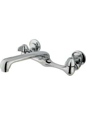 Liora Pirinç EF200 Of 2 Kulplu Duvara Monte Mutfak Bataryası Döküm Ağızlı, 7-5/8', Parlak Krom