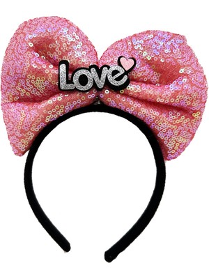 Aesco LED Işıklı 3 Farklı Fonksiyonda Yanan Gümüş Love Yazılı Fuşya Pembe Fiyonk Taç 20X17 cm - Lisinya