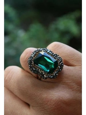 Stoneage Kadın Yüzük Yeşil Kristal Taşlı El Yapımı ve Ayarlanabilir