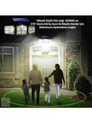 Aesco Kumandalı Solar Güneş Enerjili 122 Ledli Hareket Sensörlü Bahçe Aydınlatma Sokak Lambası - Lisinya