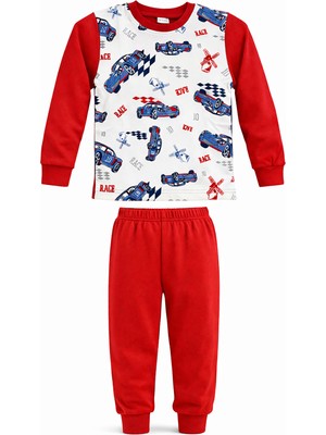 Remsa Erkek Çocuk Pamuklu Desenli Pijama Takımı 6068-13 Kırmızı