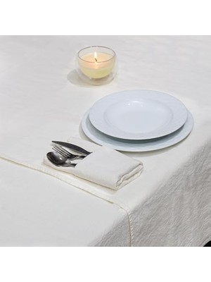 Liora Taşlanmış Ekru Denim Pamuk Masa Örtüsü